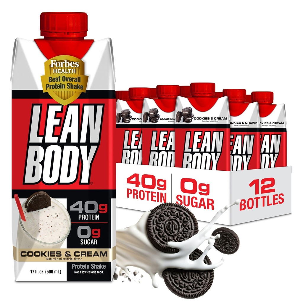 Lean Body Ready-to-Drink Kurabiyeler ve Krem Protein Shake, 40g Protein, Whey Mix , 0 Sugar, Gluten No, 22 Vitamins & Minerals, (Recyclable Mirror & Lid - 12 Paket) LABRADA , 17 Fl Oz (12'nin paketi)