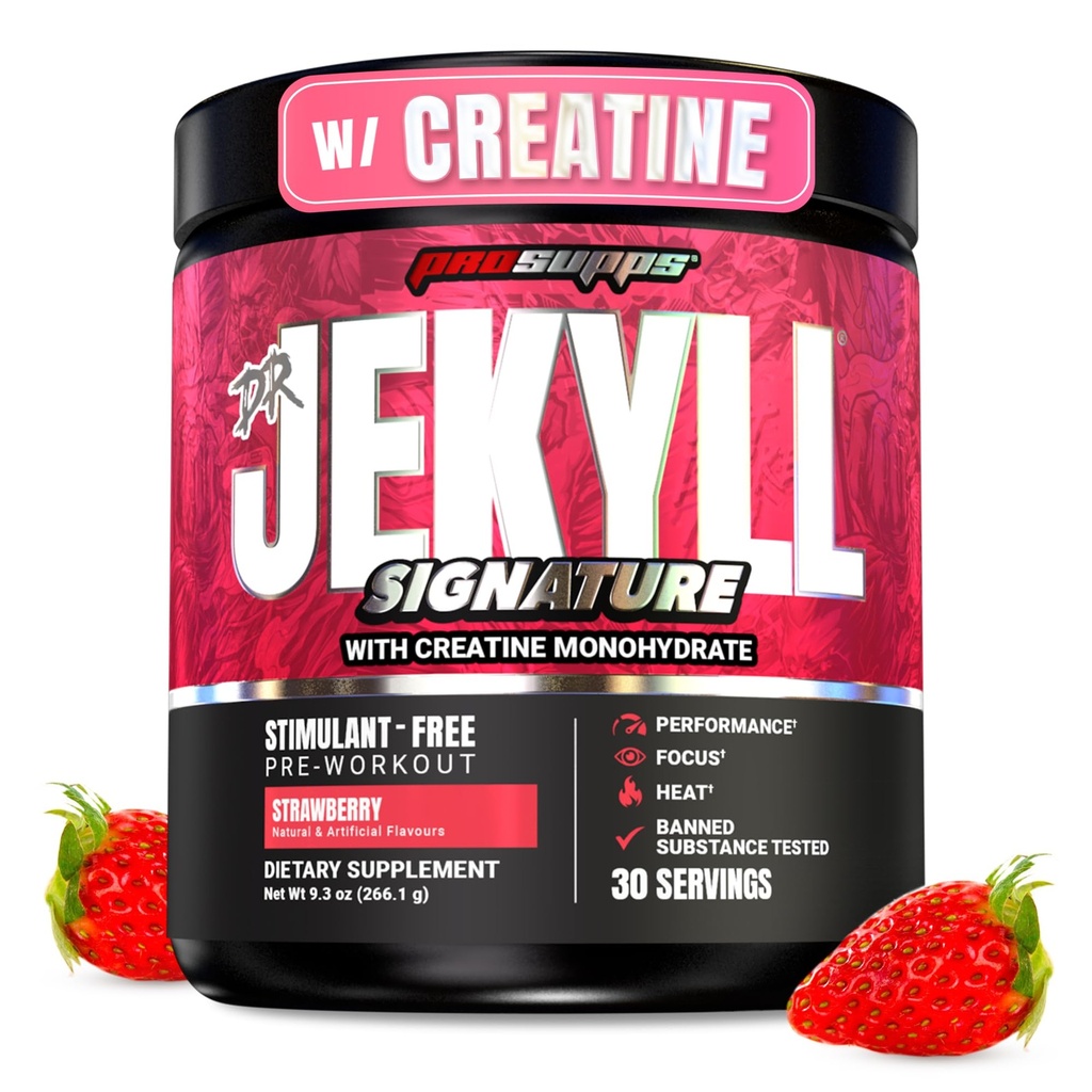 ProSupps Dr. Jekyll Signature Pre Workout Toz with Tinatine - Stim-Free Preworkout Supports Focus & Endurance - Caffeine-Free Gym & Fitness Supplements (Strawberry, 30 Hizmet)