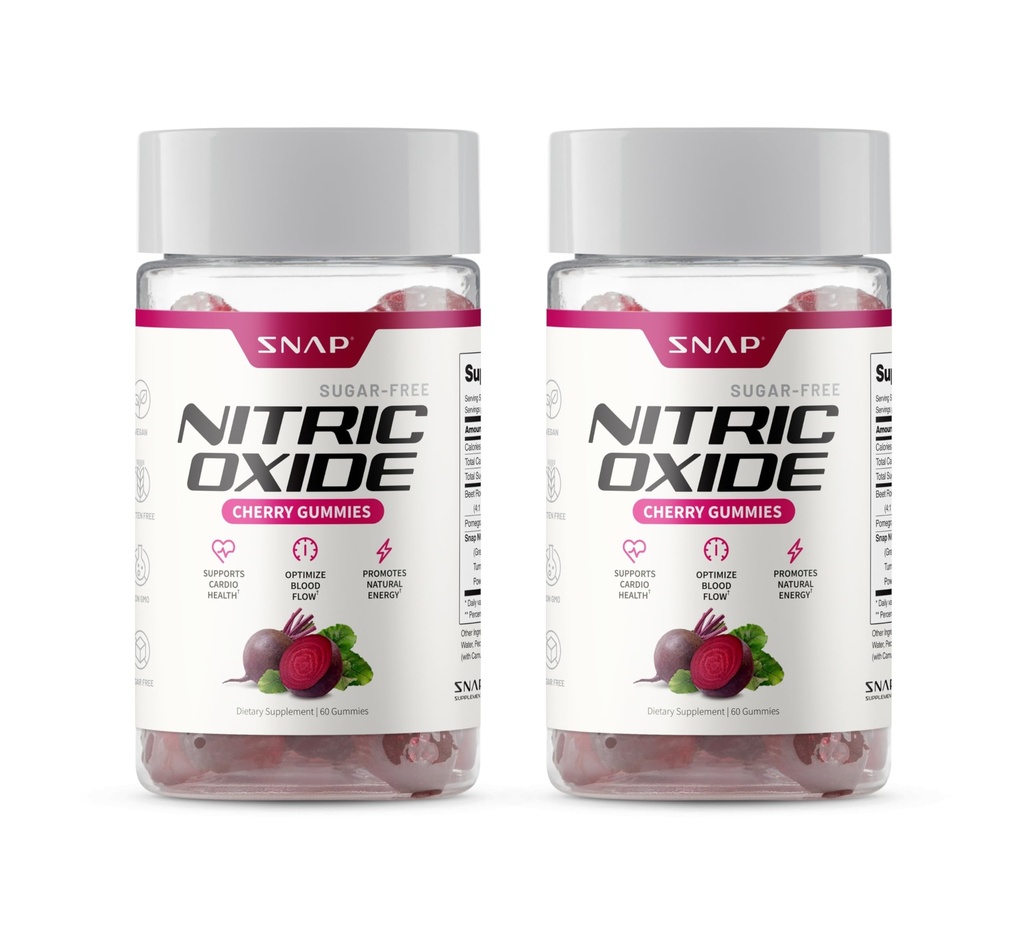 Snap Supplements Beet Root Gummies, Nitric Oksit Supplement w/Organic Beets, Vitaminler, Enerji için Pomegranate & Antioksis Desteği, 60 Sugar Free Gummies, 2 Pack, Cherry