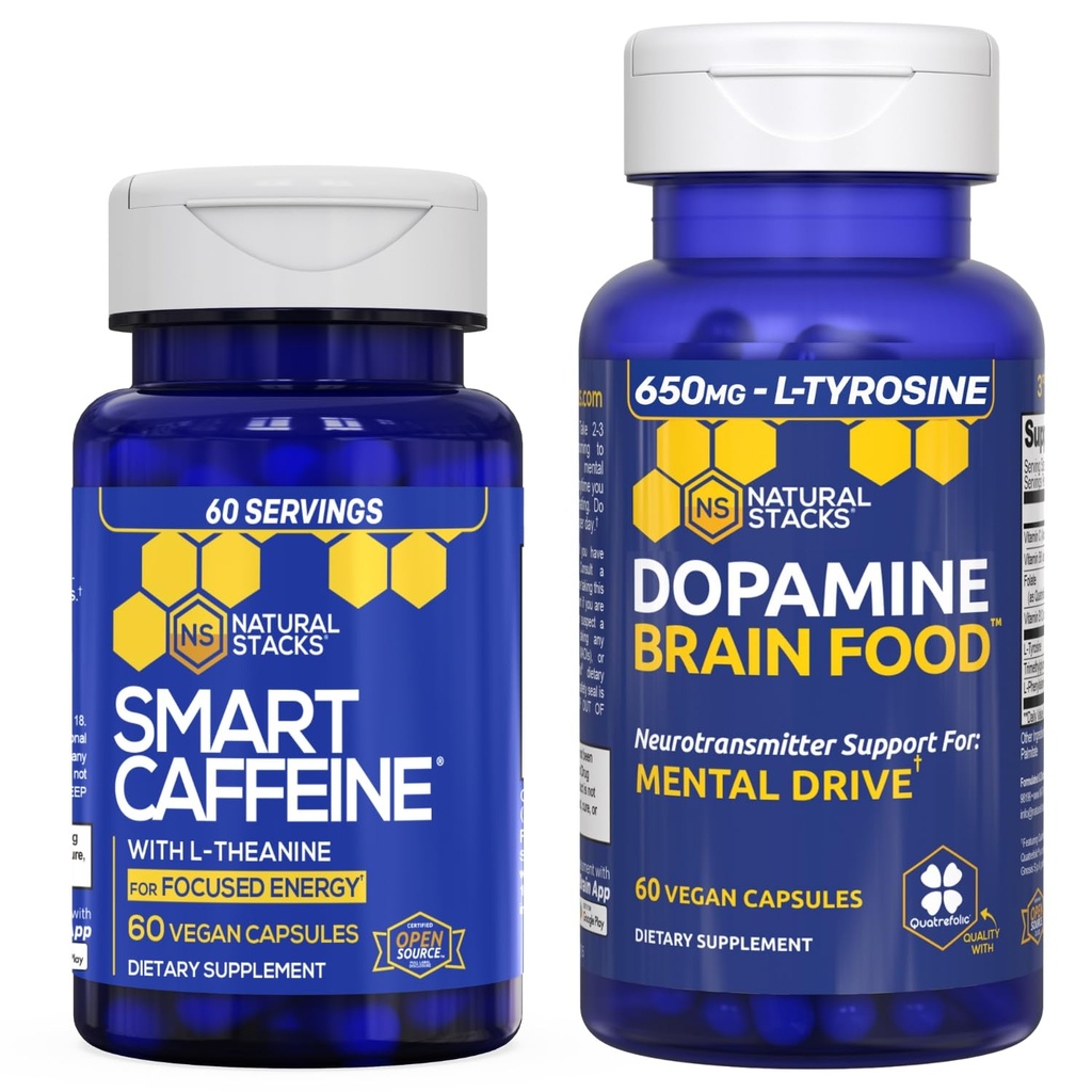 NATURAL STACKS Smart Caffeine + Dopamine Brain Food Sche - Supports Energy, Focus & mental Drive* - 120 Total Capsules