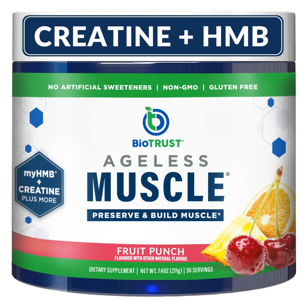 BioTrust Ageless Muscle Builder - Kretine HMB Toz D3 & Betaine - Build & Protection Natural Declining Muscle Mass & Strength - Fruit Punch, 30 Hizmet