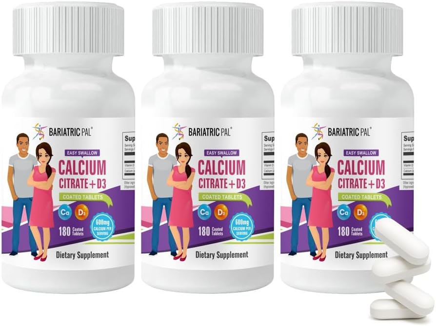 BariatricPal Easy Swallowdis Citrate (600 mg) ve D3 Kaplama Tabletleri (90-Day Supply)