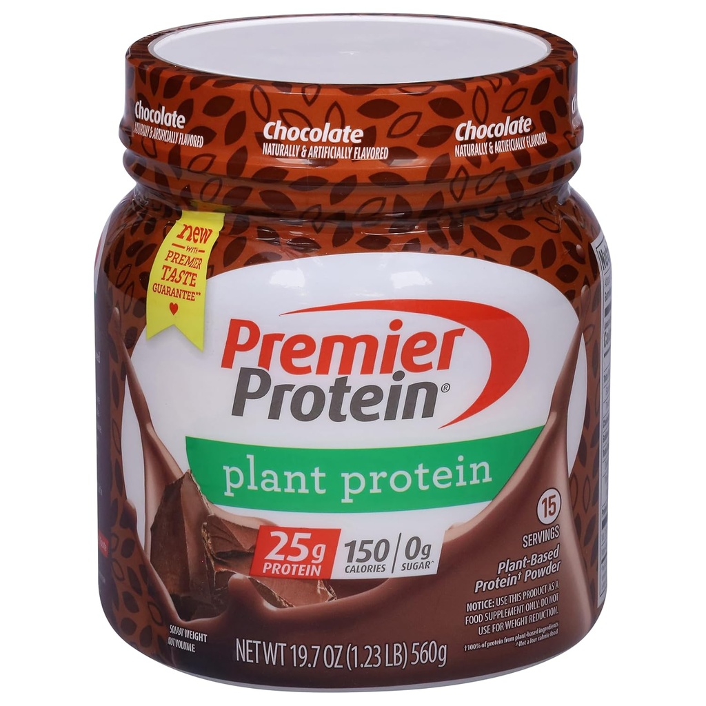 Premier Protein Toz Santrali Protein, Çikolata, 25g Plant-Based Protein, 0g Sugar, Gluten Free, No Soy veya Süt Malzemeler, 15 Hizmet