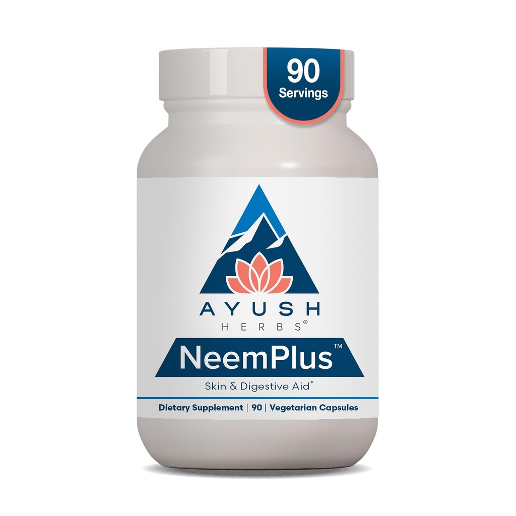 Ayush Herbs Neem Plus - Kadınlar ve Erkekler için Sağlık, Stomach & Skin Health için Tamam Destek Desteği - 90 Vejetaryen Capsules (1 Count)
