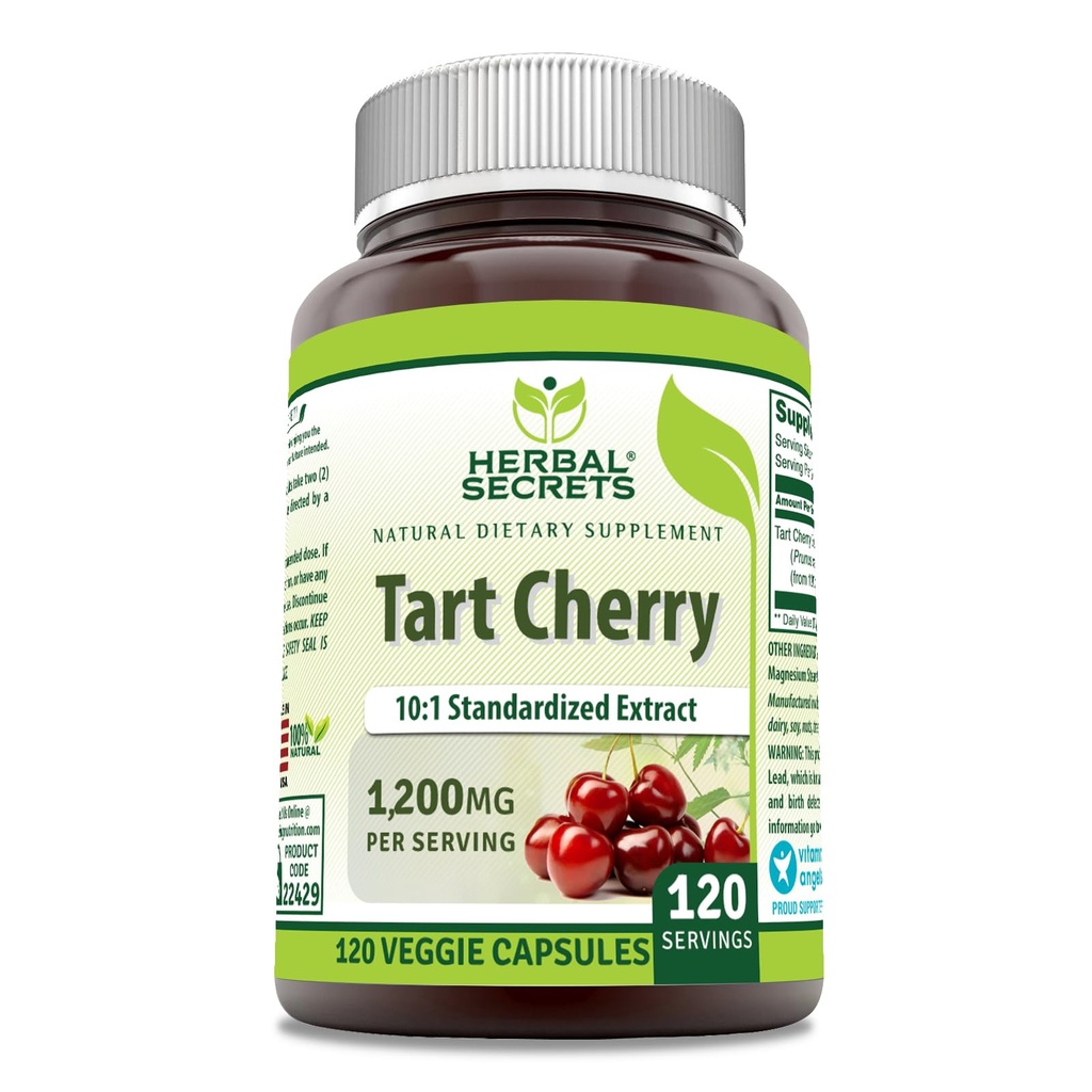 Herbal Sırları Tart Cherry 10:1 Standardized Extract Supplement | 1200 Mg Per | 120 Veggie Capsules | Non-GMO | Gluten Free | Made in USA (1 Pack | 120)