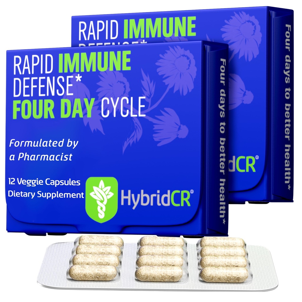 HybridCR Rapid Immune Support Supplement – 4 Day Immunity Supplement - Immune Defense ATM with Echinacea, Ginseng, Andrographis, çinko, Selenium – Seyahat Boyut Sistemi Desteği – 24 Caps, 2 Dose Packs