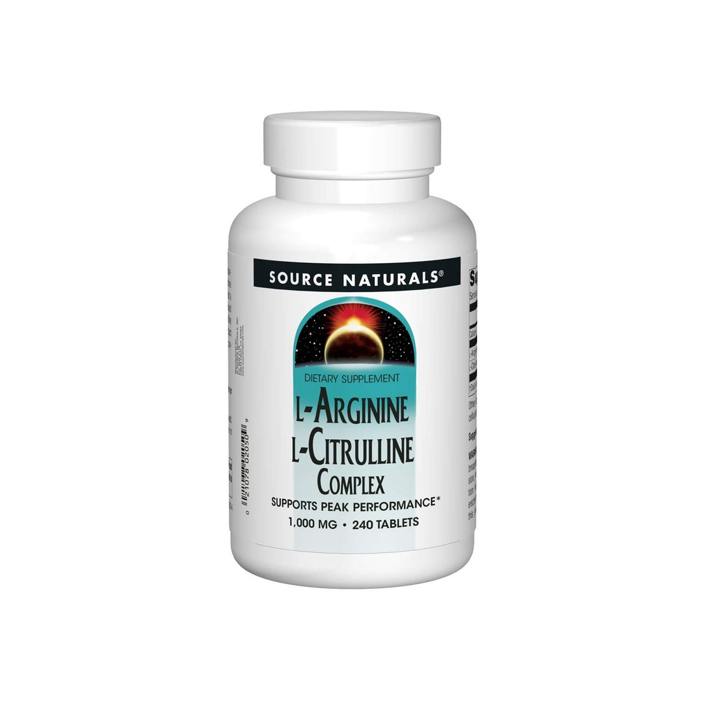Source Naturals L-Arginine L-Citrulline Kompleksi, Essential Amino Asit Supplement, Supports Peak Performance* 1000 mg - 240 Tabletler