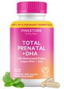 Pink Stork Total Prenatal Vitamins with DHA, Folate, Iron, Choline, and Vitamin B12 - Preconception Beslenme - Prenatals for Women, Orchid Essentials - Mint Essence, 60 Capsules, 1 Ay Supply, 60 Capsules, 1 ay Supply