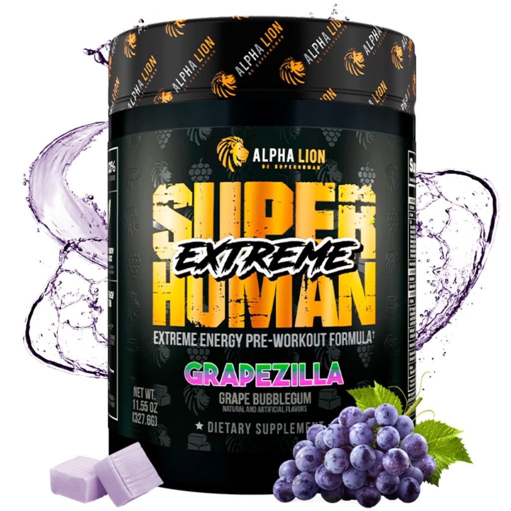 ALPHA LION Superhuman Extreme High Stim Pre Workout Toz, Beta Alanine, L-Taurine & 356mg Tri-Kaynak Caffeine for Sustained Energy, Nitric Physics & Citrulline for Pump (21 Servisler, Grape Flavor)