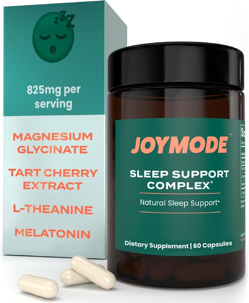 JOYMODE Sleep Aid Supplement for Yetişkinler (60 ct) L Theanine, Melatonin & 125 mg Magnezyum Glycinate, 500 mg Tart Cherry EkstraURE for Sleep Support