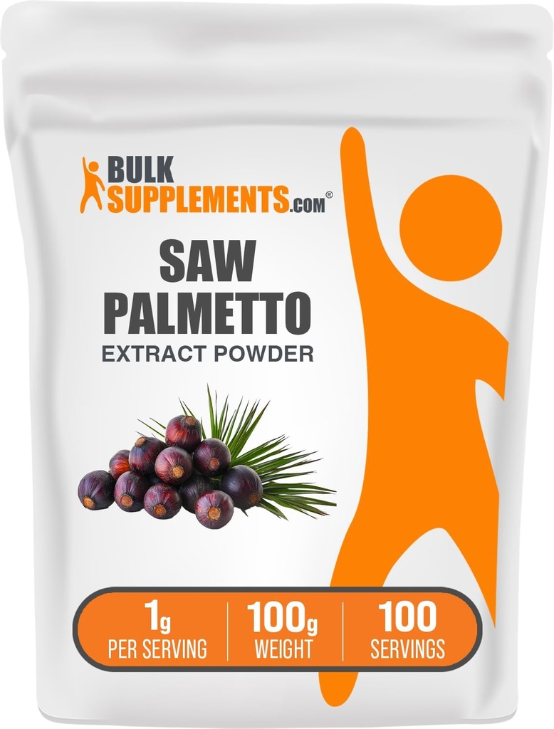 BulkSupplements.com Saw Palmetto Extract Toz - Serenoa Repens, Saw Palmetto Supplement, Herbal Supplement - Vegan & Gluten Free, 1g per Service, 100g (3.5 oz) (Pack of 1)