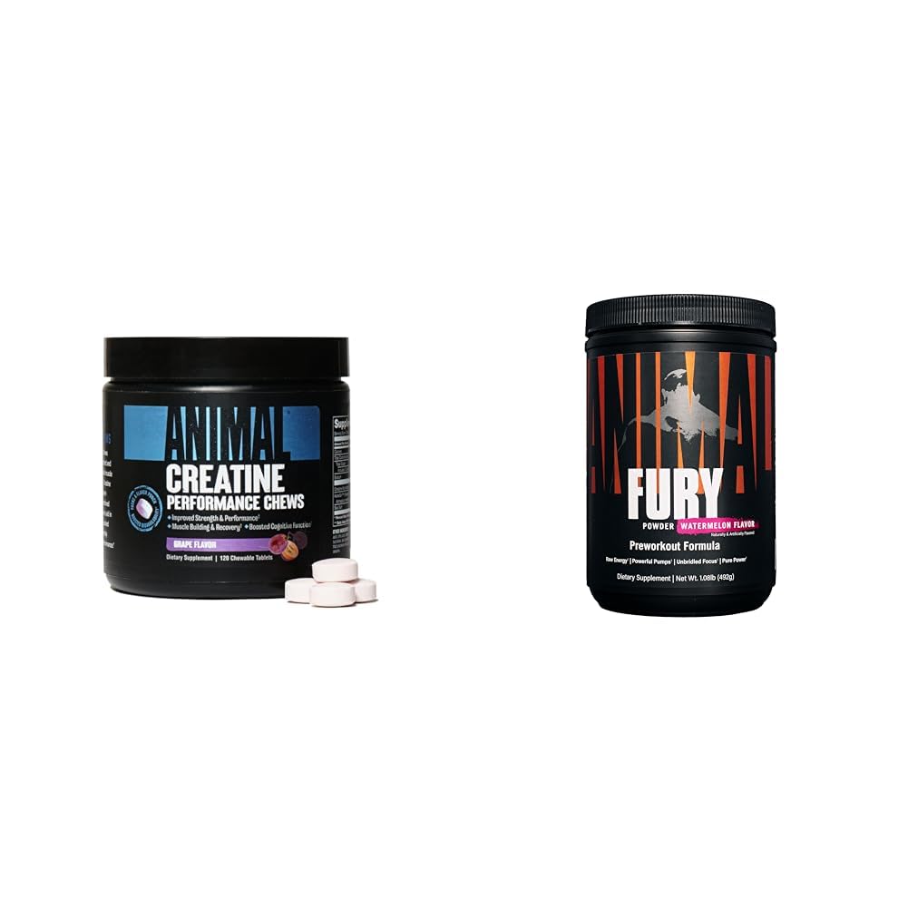 Hayvan Kretine Chews Tabletleri - AstraGin ile Aborpsiyon & Fury Pre Workout Toz Supplement for Energy and Focus 5gtine Kre