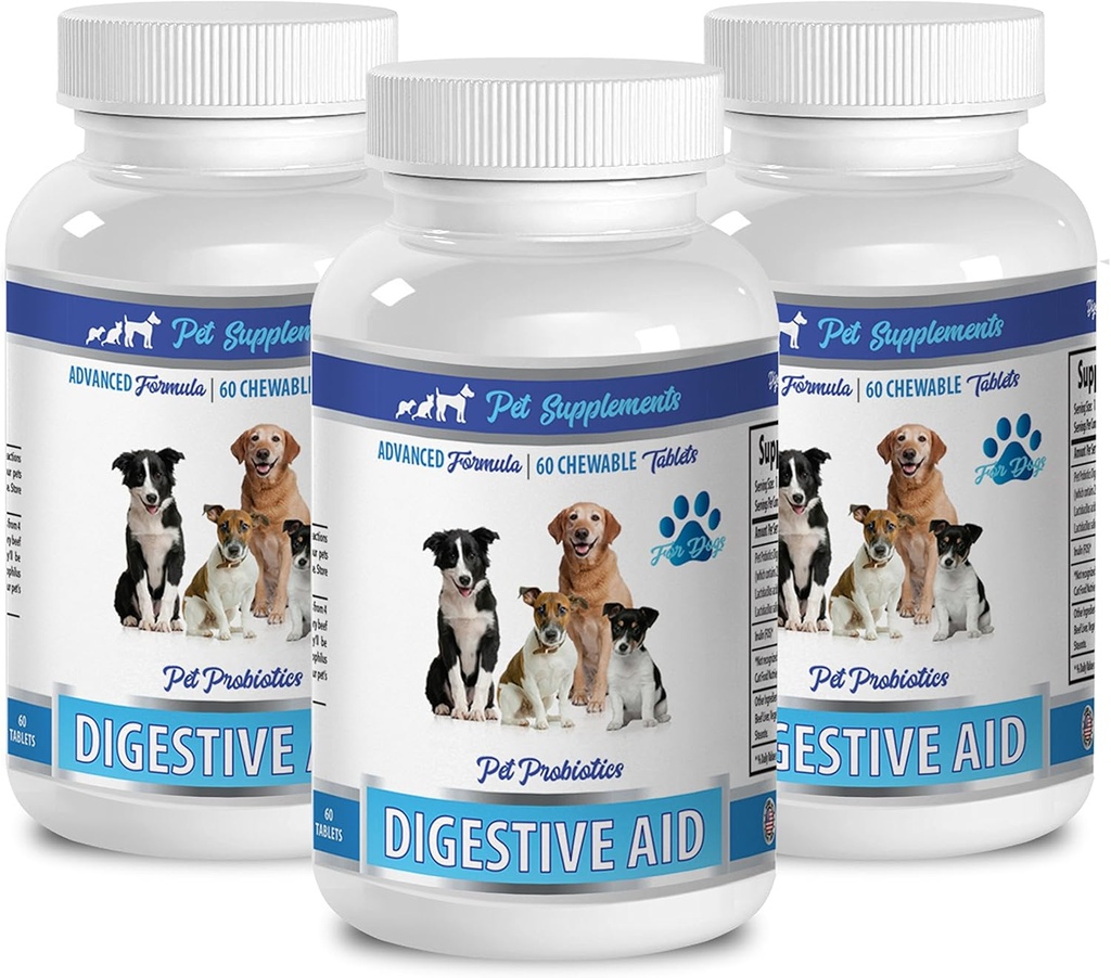 Köpek ishal hapları - DOG DIGESTIVE AID PROBIOTICS - NATURAL APPROACH - BAD BREATH AND GAS - COUNTER DIARRHEA - köpek sindirim enzimleri ve probiyotikler - 3 Şişeler (180 Tedaviler)