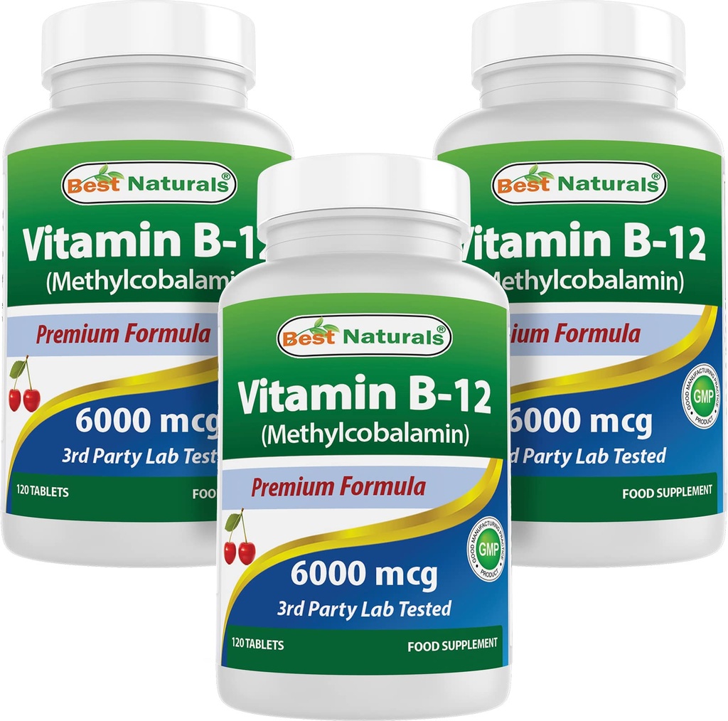 Best Naturals Vitamin B-12 as Torchcobalamin (Methyl B12), 6000 mcg 120 Sublingual Tabletler (120 Kont (Pack of 3))
