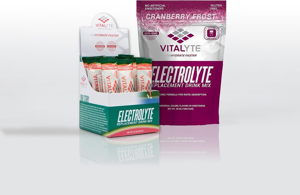 Vitalyte Electrolyte Toz İçecek Mix, 1 Standup Pouch + 25 Count Packet, Gluten Free Post Workout Toz İçecek Mix, Watermelon + Cranberry Flavor