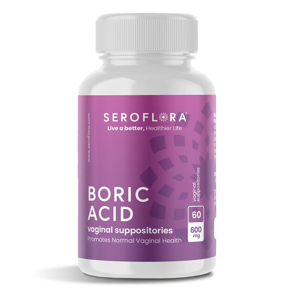 Seroflora Boric Acid Vaginal Suppories - USP Medical Grade Fine Toz ile Vaginal pH Dengesi ve Odor Kontrolü, Easy Dissolve, USA'da Yapıldı -600 mg 60 Kont