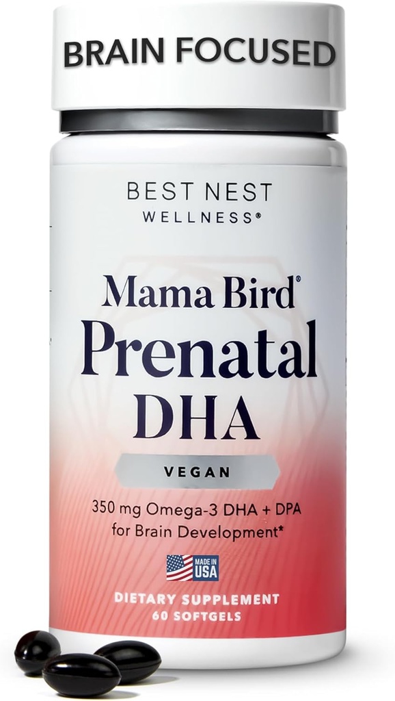 En İyi Nest Wellness Mama Bird Vegan Prenatal DHA - Bebek için Beyin ve Göz Desteği Tamam - Algae DHA ile Vegan Prenatal Supplement - Anne için Beslenme Supplement - 60 Softgels