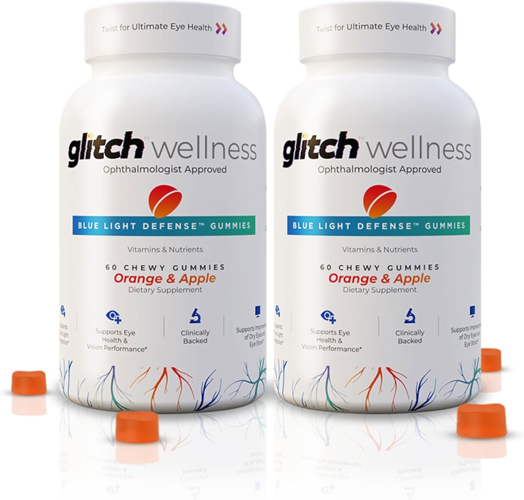 Kuru Gözler Mavi Işık Savunması için Glitch Gummies - Vegan, Sugar Free Zeaxanthin ve Lutein Gummies for Eyes Supplement for Yetişkinler and Seniors (60 - 2 Şişe)