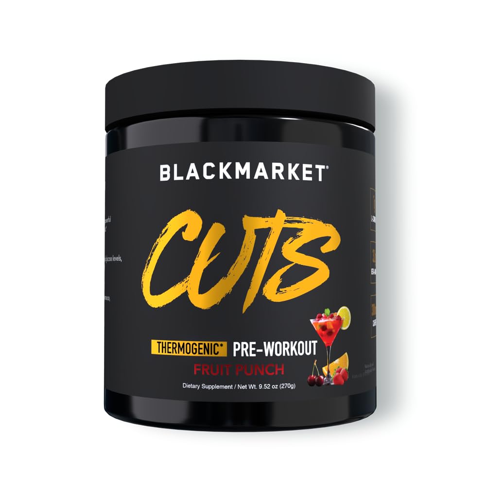 BLACKMARKET CUTS Pre Workout – Termogenic Energy & Focus Toz for Men & Women, Fat Metabolism, Kas Tanım, Kretine Free, 30 Hizmet (Fruit Punch)