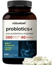 NatureBell Probiotic 200 Billion CFU – 40 Strains Per Serving | 240 Veggie Capsules with Prebiotics and Probiotics – Full Spectrum Complex with Enzymes – Daily Probiotics for Women & Men
