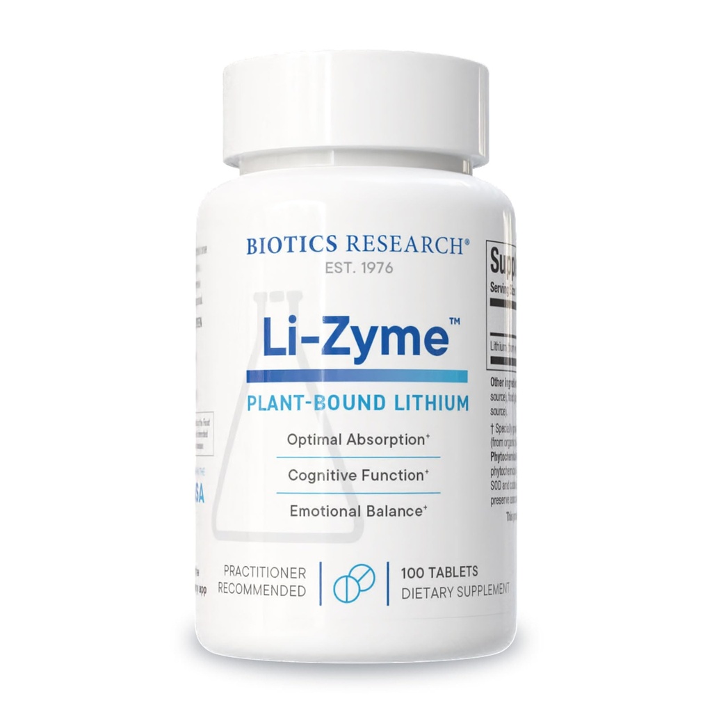Biotics Araştırma Li Zyme 50 mikrogram, Bütün Bir Gıda, Fitkimyasal Olarak Bound Lityum, Yüksek Biyomalzeme, Beyin Fonksiyonları, Hafıza ve Mood Destek, 100 Tablet