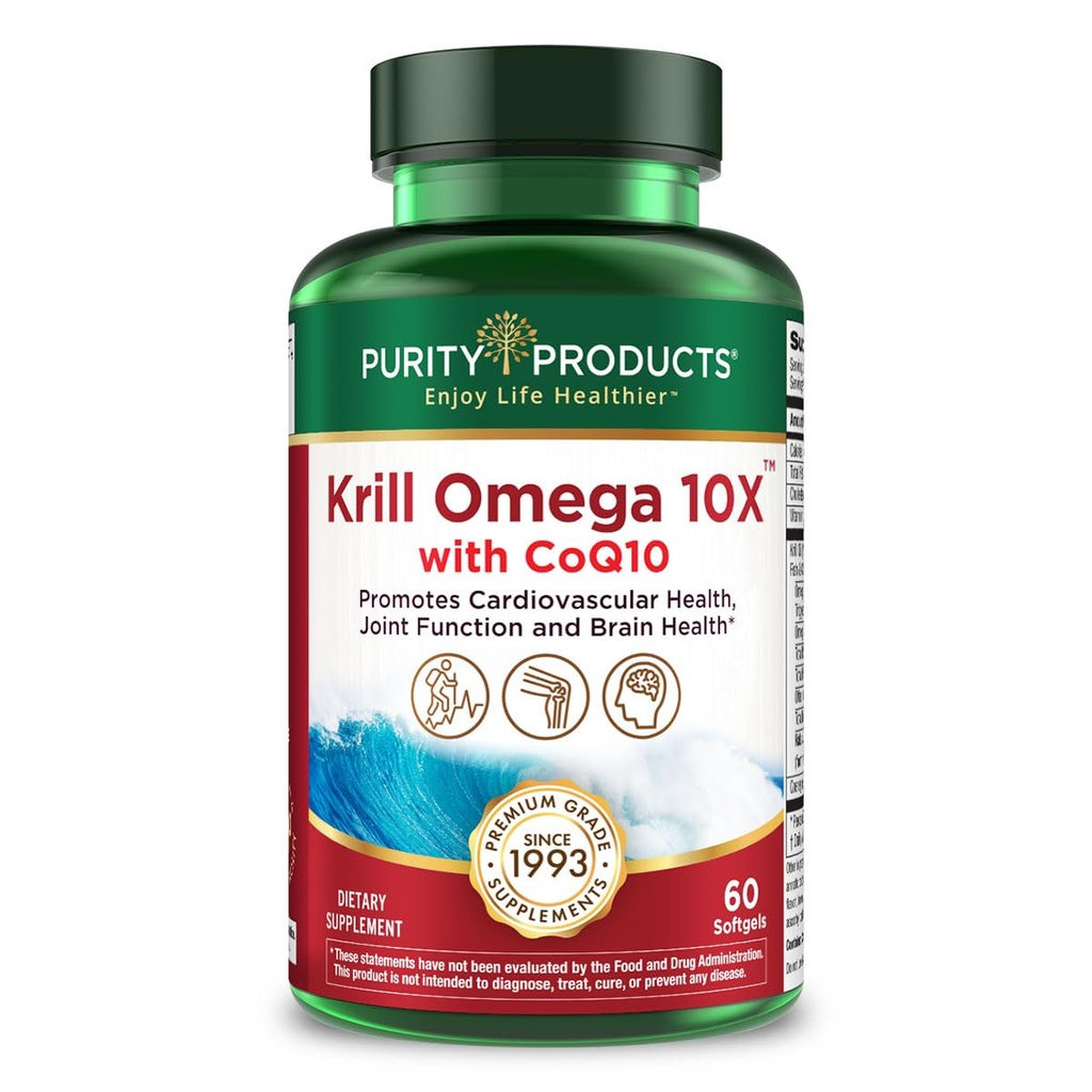 Krill Omega 10X daha fazla EPA & DHA, CoQ10 Süper Formula'i yarılık ürünlerden alır. 60