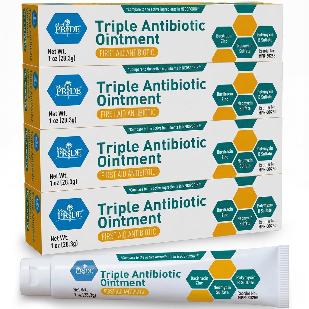 MED Pride Triple Antibiyotik Pride Ointment Tube 1 Oz 4-Pack, First Aid for Minor Yaras, Shanes, Abrasions, çinko, Nemisin, Polymyxin