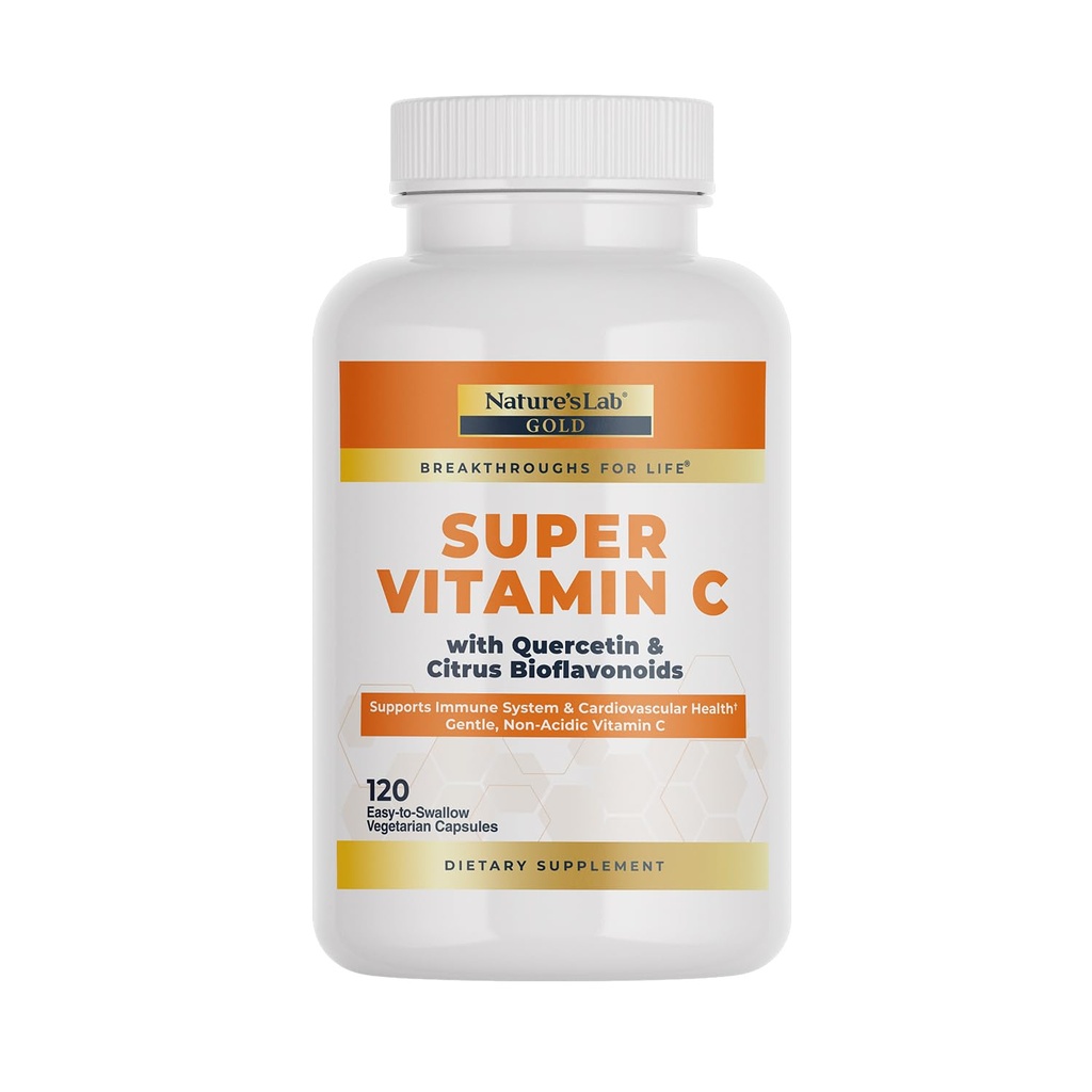 Nature's Lab Gold Super C 1000 mg - Immune System Support - Contains Bioflavonoyaks Kompleks & Quercetin - Non-Acidic, Non-GMO, Gluten Free, Vegan - 120 Capsules (2 Ay Supply)