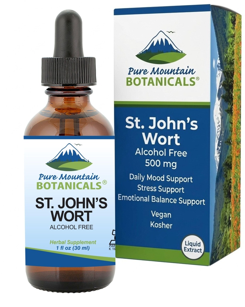 Saf Dağ Botanikleri St Johns Wort Tincture – Kosher Liquid St. John's Wort Alkol Ücretsiz Ekstraksiyon 500 mg Vegan Supplement Supplement