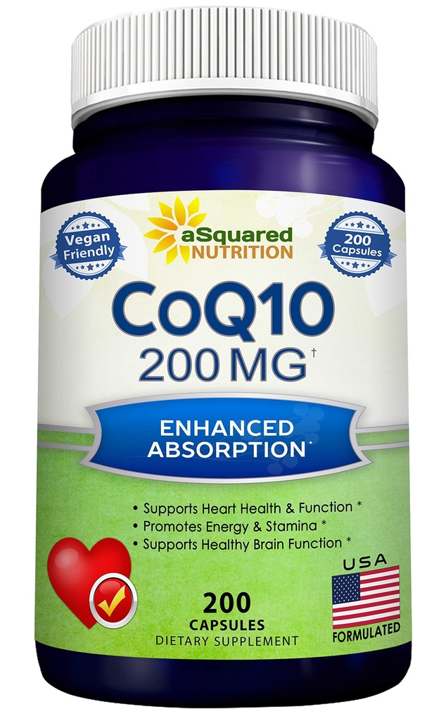 ASquared Beslenme CoQ10 (200 Capsules ve 200 mg) - Yüksek Abhidrojen CO Q-10 Toz - Enzyme Ubiquinone Supplement Pills, Ekstra Antioksi Coenzyme Q10 Vitamin, Coq 10 Alernative to Softgels