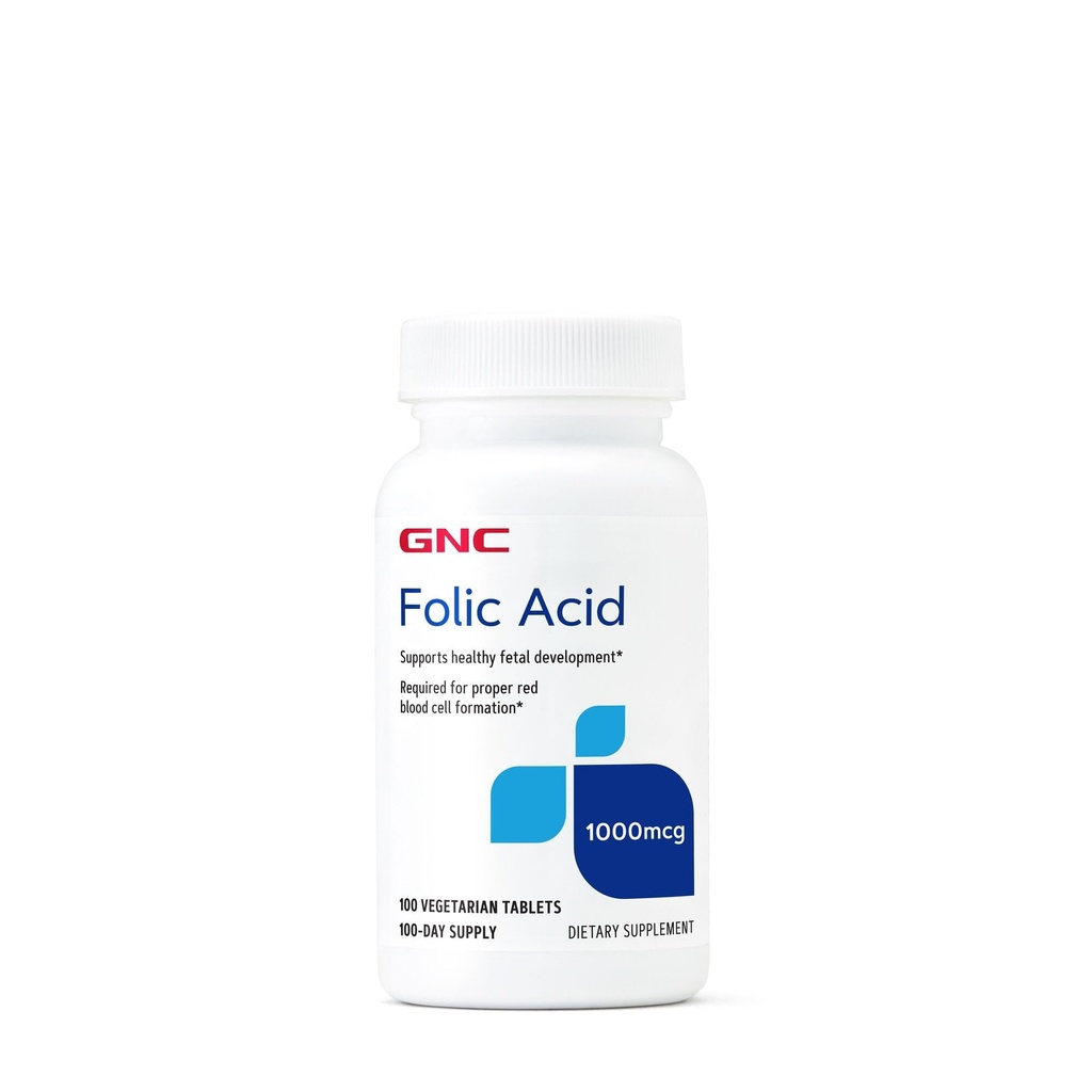 GNC Folic Acid 1000 Live Fetal Development, Proper Red Blood Hücre Formasyon için Gerekli Vejetaryen Formula, 100 Kont