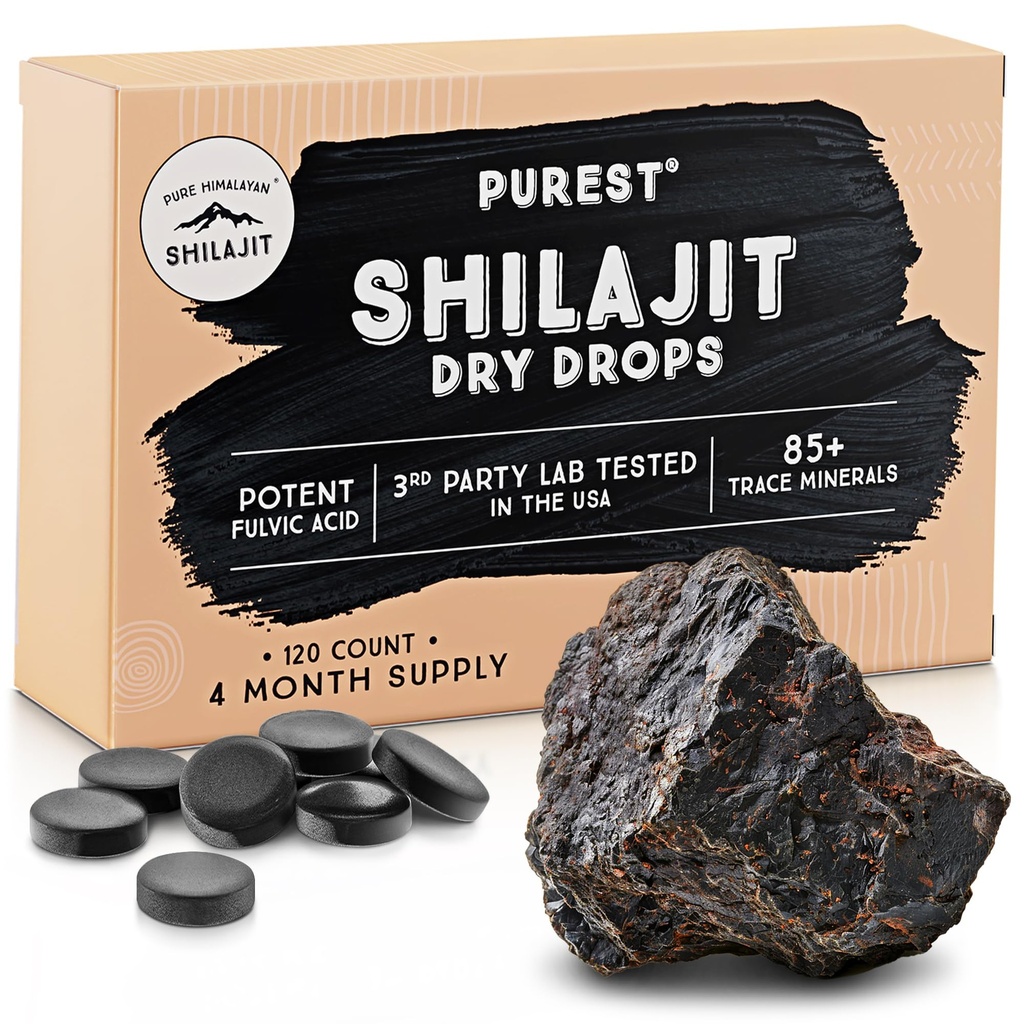 Pure Himalaya Shilajit Kuru Drops, 100% Pure Natural Shilajit, Grade A, Max Potency 85+ Temiz Trace Minerals & Fulvic Acid for Energy, Metabolism & Immune Support Supplement for Men & Women (120 sekme)