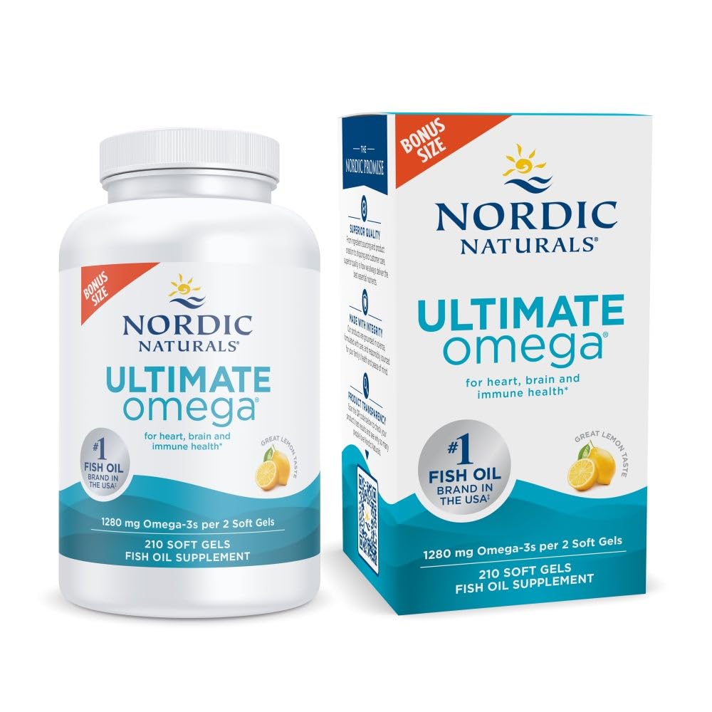 İskandinav Naturals Ultimate Omega, Lemon Flavor - 210 Soft Gels - 1280 mg Omega-3 - EPA & DHA ile Yüksek Yeterli Balık Yağı - Beyin ve Kalp Sağlığını Teşvik - Non-GMO - 105 Servisler