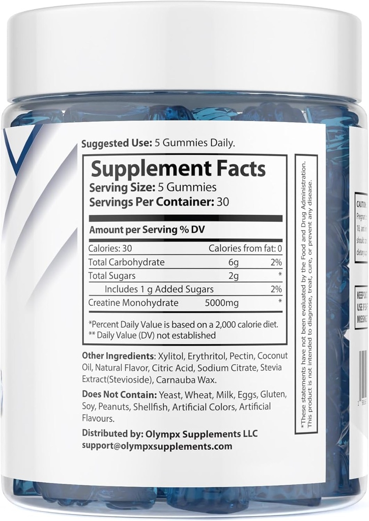 Kreatin Monohidrat Gummies - 30 Hizmet, Hizmet başına 5g, Blueberry (150 Count)
