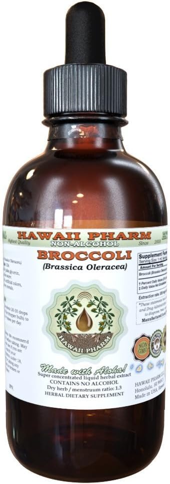 Broccoli Alkol Özgür Sıvı Ekstraksiyon, Organik Broccoli (Brassica Oleracea) Tohum Glycerite Hawaii Pharm Natural Herbal Supplement 2 oz