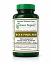 Green Organic Supplements (Pack-1) Vitamin B12 & Folic Asit, 1000mcg, 90 VCaps, Hand Made, Vegan, Non-GMO, Nervous System'in Fonksiyonlarını Destekler ve Skin, Hair & Liver