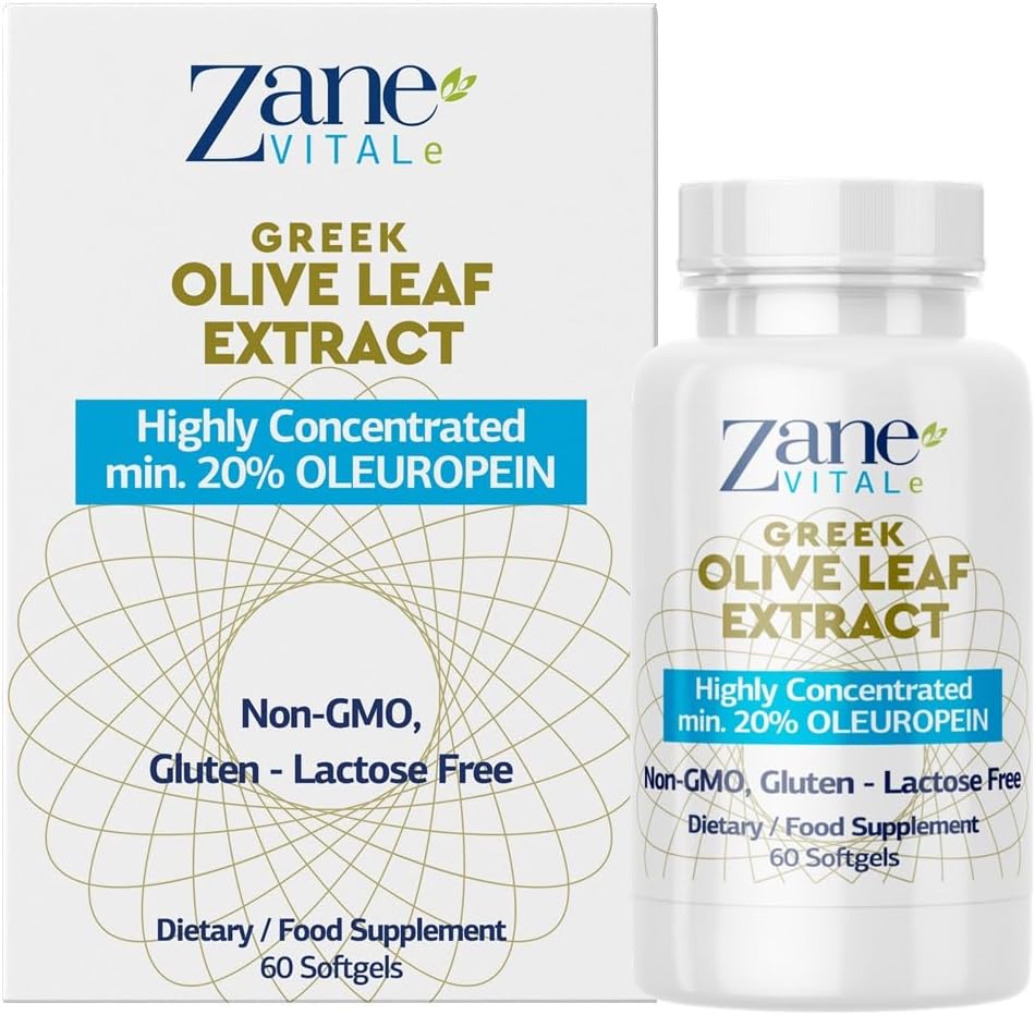 Zane Greek Olive Leaf Extract - min. %20 Ol Europein - Immune ve Sağlıklı Kan Basıncı Desteği Sağlıyor, Kariovascular System Health - 60 Capsules Non-GMO, Gluten - Lactose - Paraben Free
