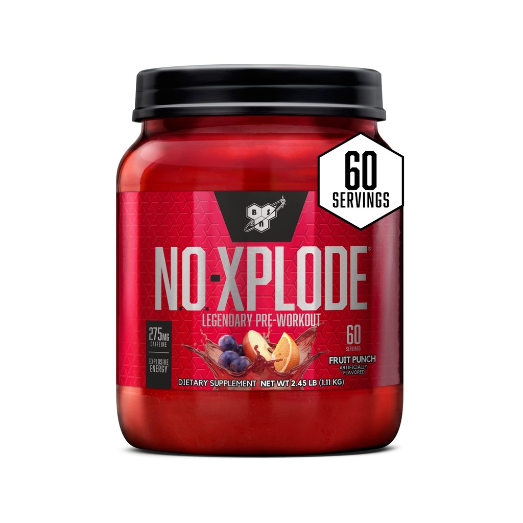 BSN N.O.-XPLODE Pre Workout Supplement with Creatine, Beta-Alanine, and Energy, Fruit Punch, 60 Servings, 2.45 Pound (Packaging May Vary)