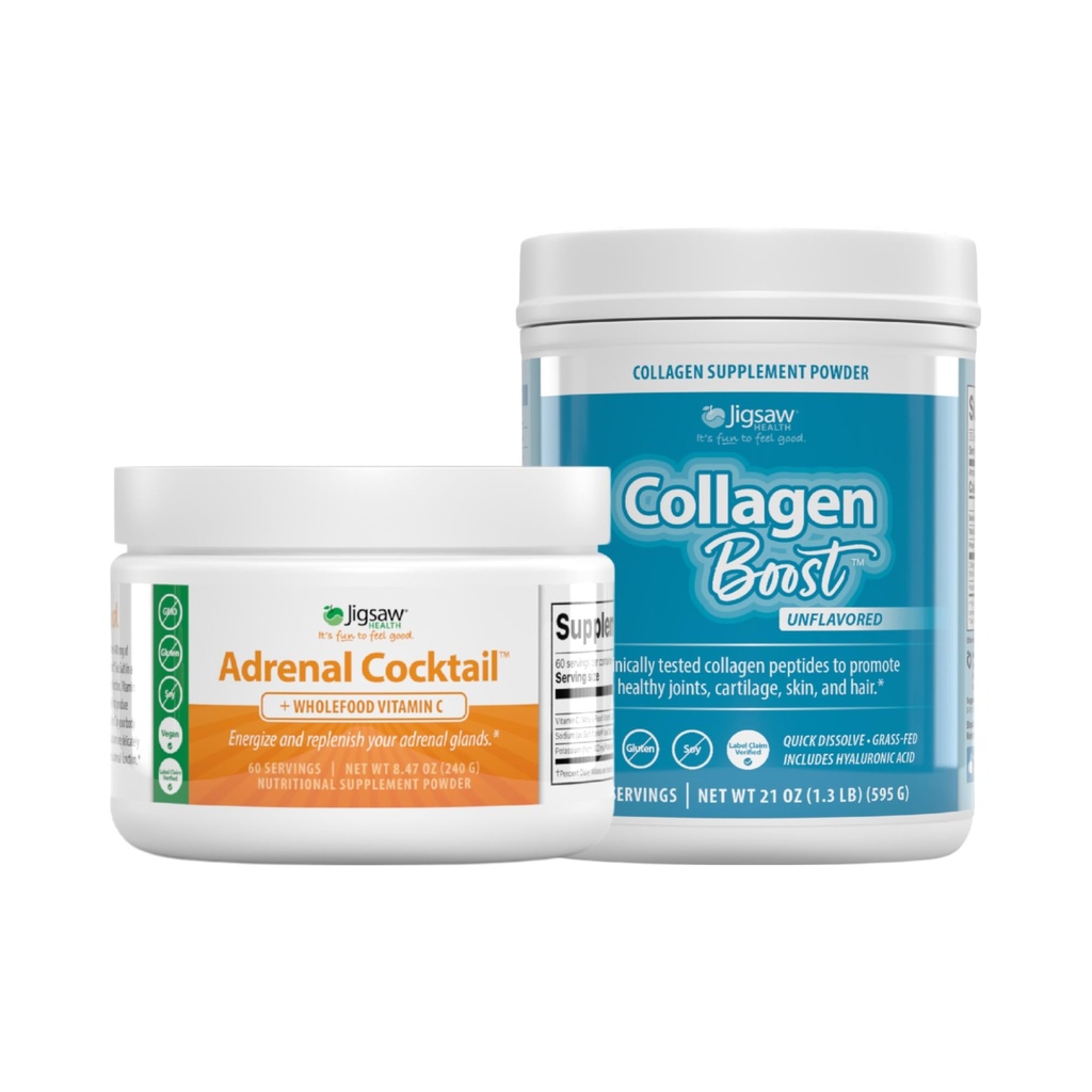 Jigsaw Health Sche | Adrenal Cocktail, 60 Hizmet (Jar), ve Collagen Boost, 30 Hizmet (Jar)