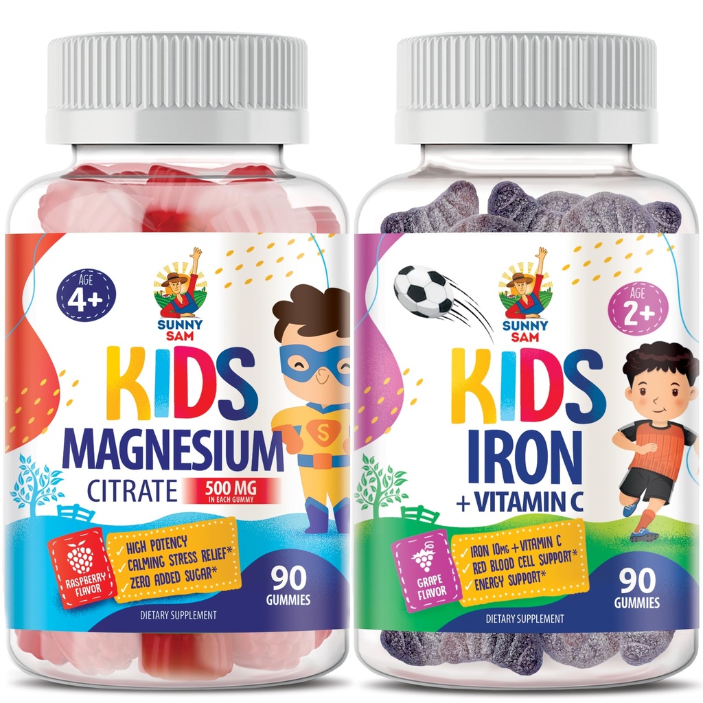 Çocuklar ve Yetişkinler için Çocuklar ve Magnezyum Gummies için SUNNY SAM Demir Gummies - 500 mg - Calm Magnezyum Chews - Magnezyum Citrate Chewable Supplement for Mood & Muscle Support
