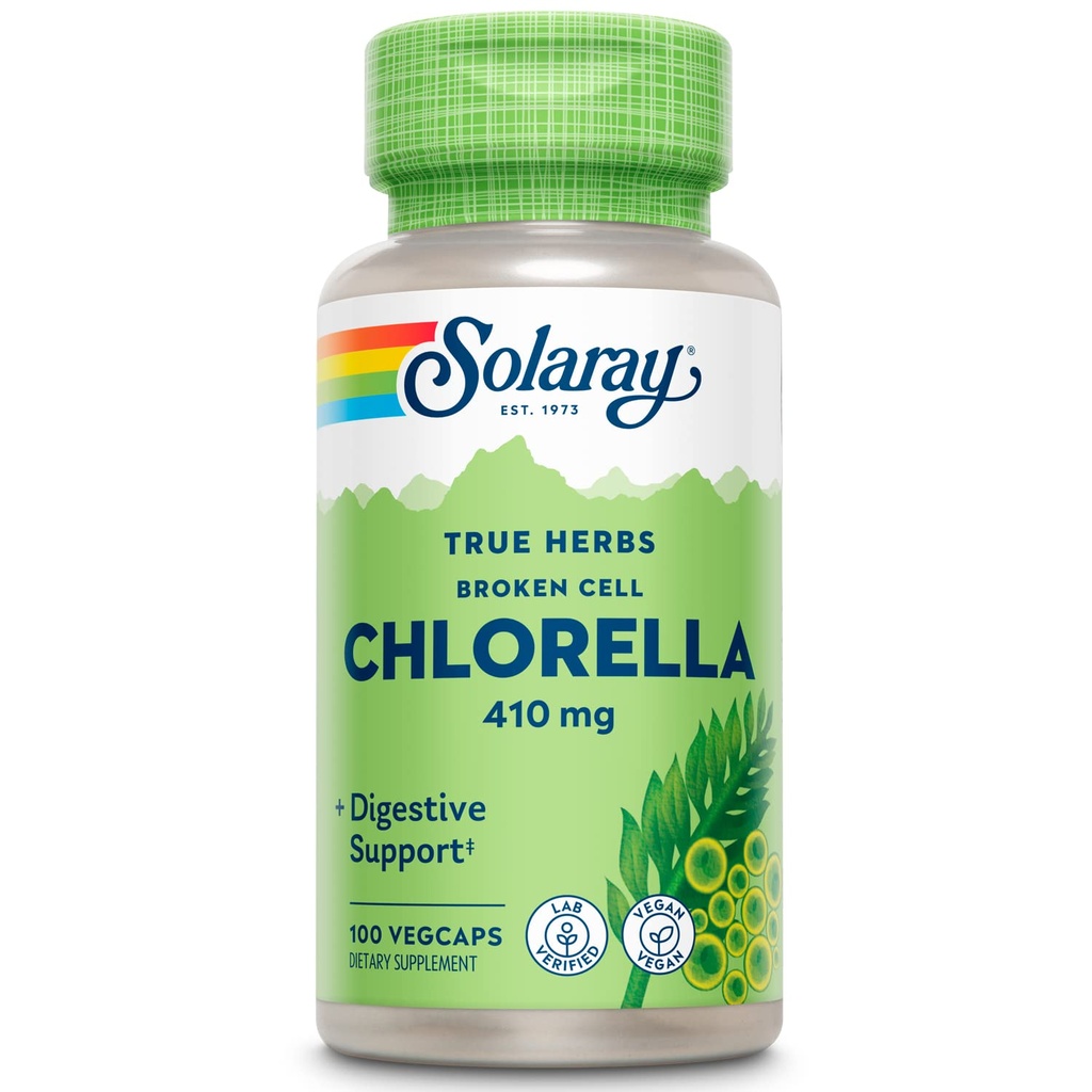 SOLARAY Kırık Hücre Klorella 410 mg | Nutrient-Rich Superfood w/Doly Occurring Protein, Vitaminler, Mineraller, Chlorophyll | Non-GMO | 100 VegCaps