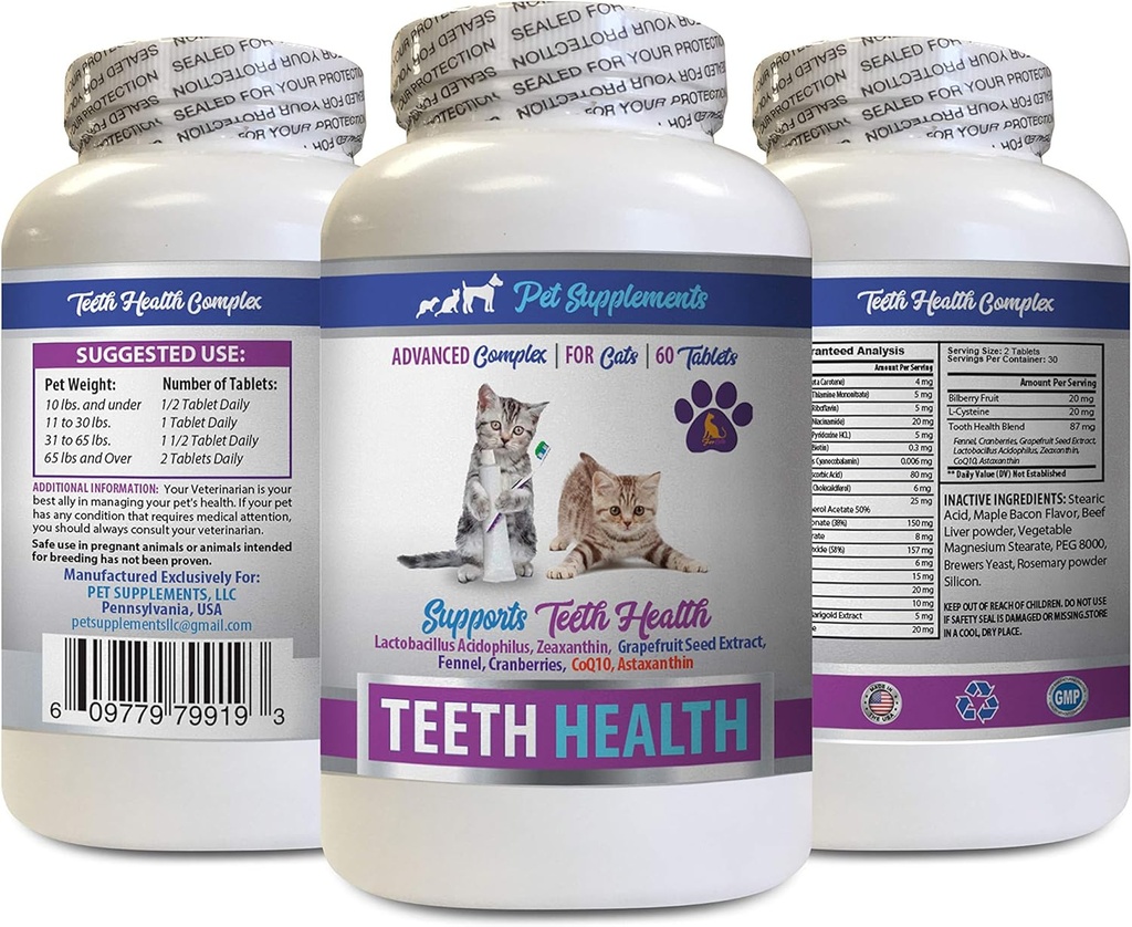 Bad Breath cat Treats - CAT Teeth Health - Advanced Mouth Health Complex - Immune Boost - biotin for Cats - 1 Bottle (60 Tablets)