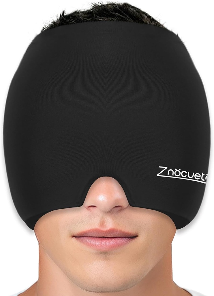 ZNÖCUETÖD Migraine Headache Relief Cap Hat Full Head Buz Paketi Soğutma Gel Buz Beanie Hot/Cold Essay Cap for Sinus, Stres, Hangover Headache Pain Relief - Reusable Men Women, Black, Boyut M