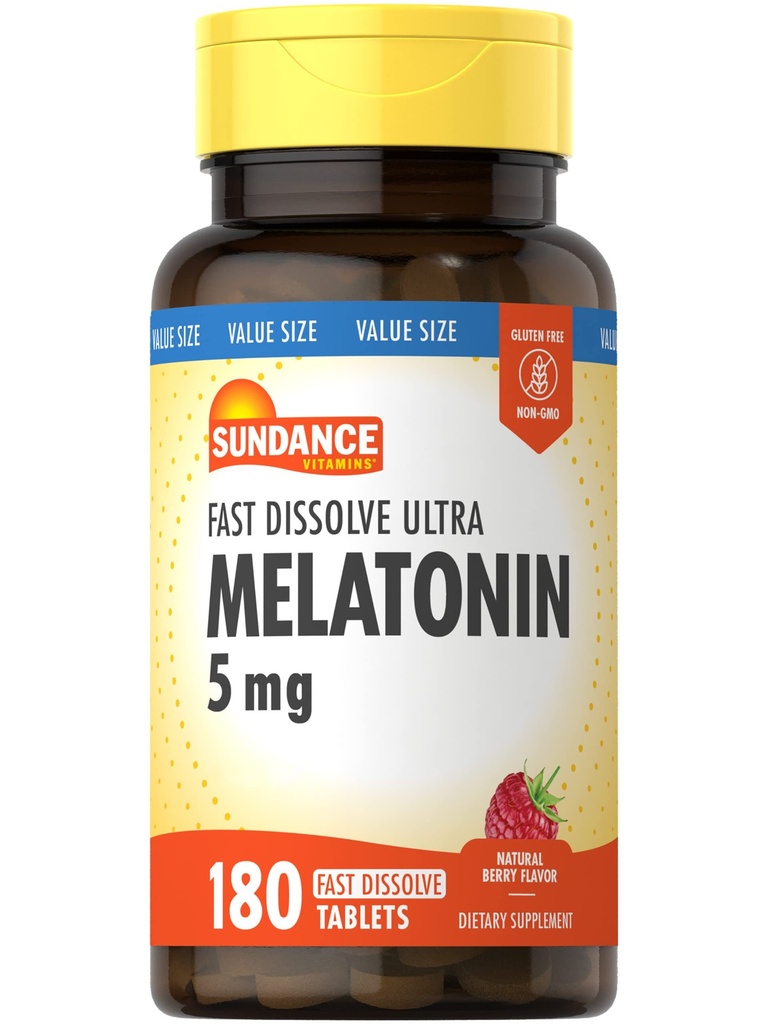 Sundance Melatonin 5 mg Tabletleri | 180 Vegetarian Count | Hızlı Dissolve | Natural Berry Flavor | Vegetarian, Non-GMO ve Gluten Ücretsiz Supplement