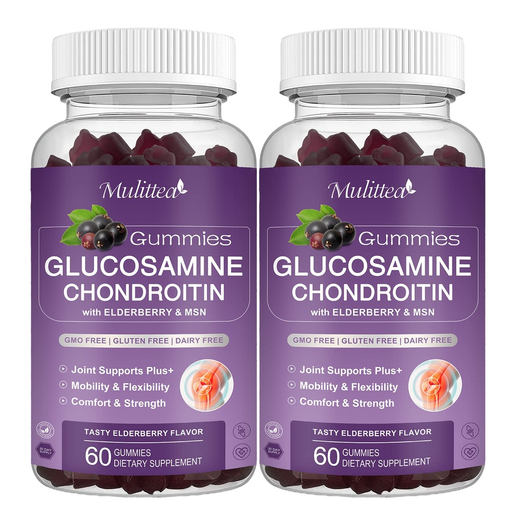 Mulittea Glucosamine Chondroitin Gummies - Ekstra Kuvvetli Ortak Destek Supplement ile MSM & Elderberry ile Doğal Ortak, Antioksit Immune Support for Yetişkinler, Men & Women-(2 Pack)