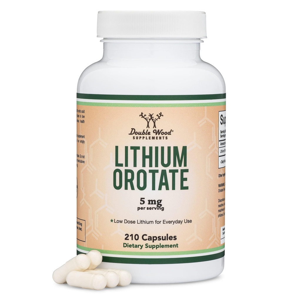 Lithium Orotate 5mg of Elemental Lithium for Cognition and Brain Health, 210 Capsules (Third Party Tested, Vegan Safe, Non-GMO) by Double Wood Supplements