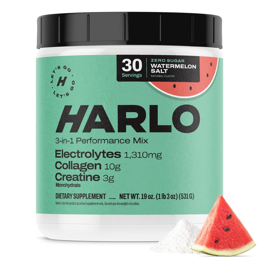 Harlo - Watermelon Salt Electrolyte Drink Mix w/Bovine Collagen & Kretine - Kreatif Toz - Pre Workout Toz - Sugar Free Energy Drinks - Post Workout Recovery
