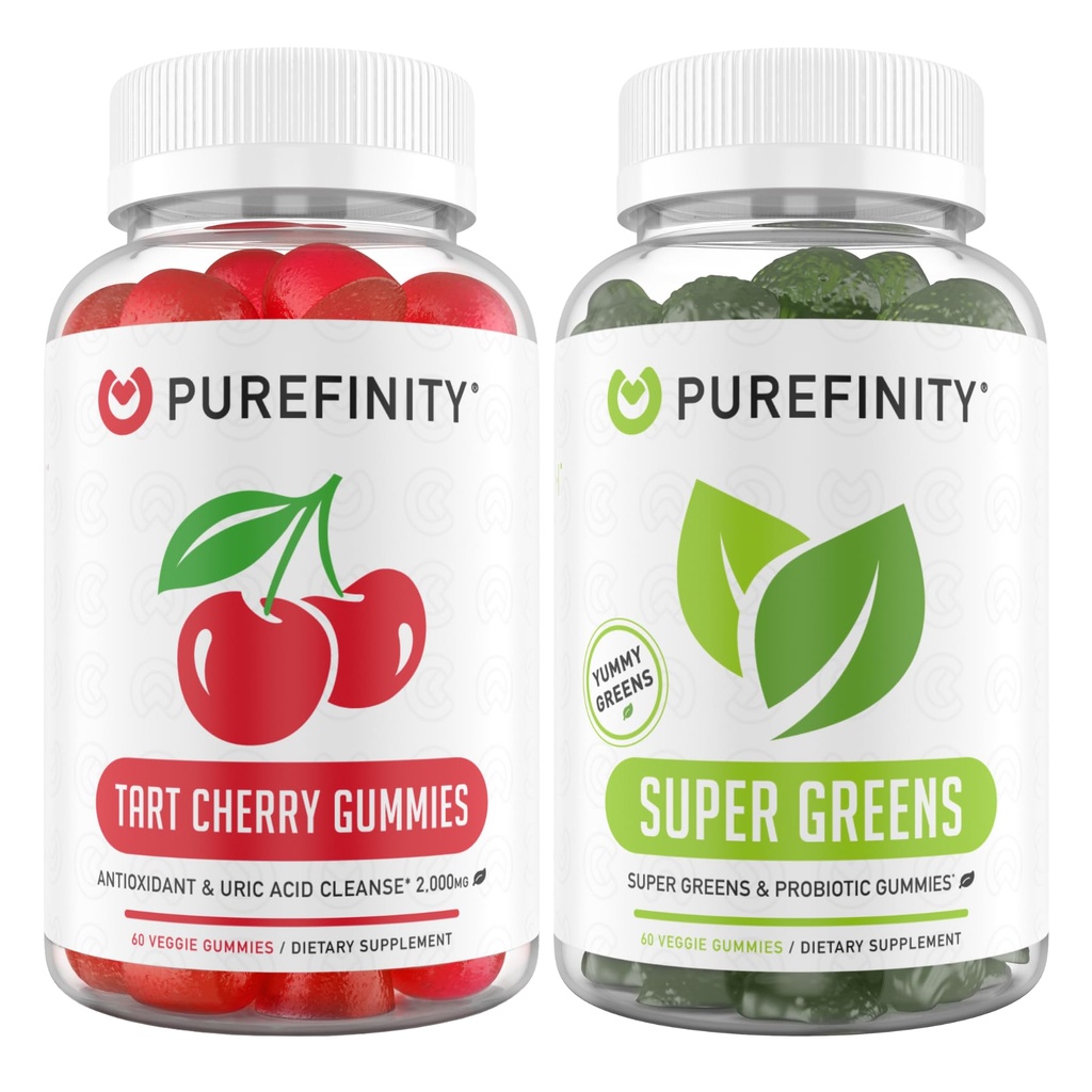 PUREFINITY Tart Cherry ve Super Greens Gummies Sche (Uric Acid Flush & Cleanse with Your Daily Greens)