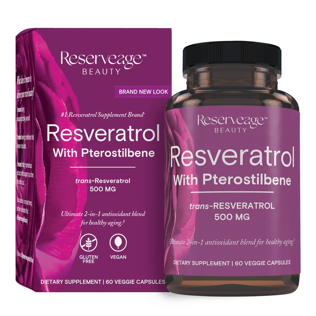 Reserveage Beauty, Resveratrol 500 mg with Pterostilbene, Antioxy Supplement for Immune Support & Heart Health, Supports Health Aging, Paleo, Chem, 60 Capsules (60 Hizmet)