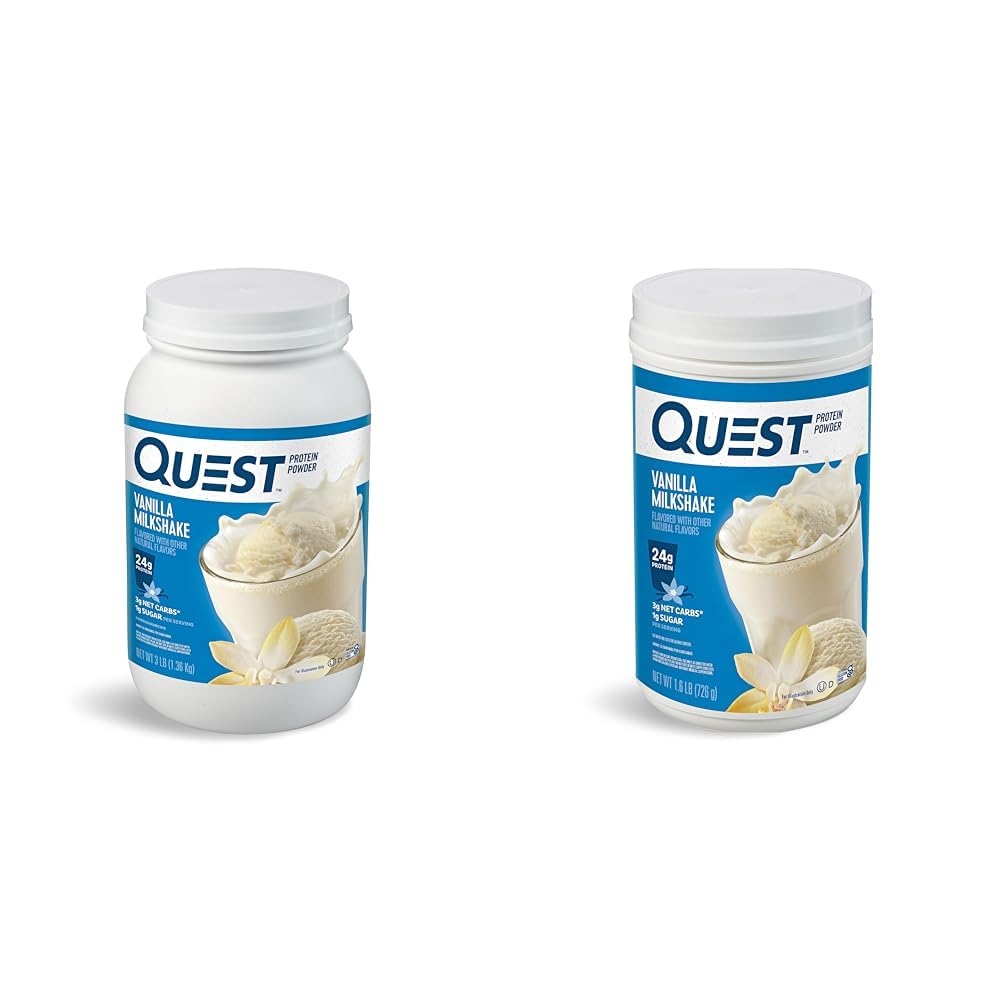 Quest Vanilla Milkshake Protein Toz Paketi, 24g protein, 1g Sugar, 3 & 1.6 Pound, Low Carb, Gluten Free, 43 & 23 Servisler